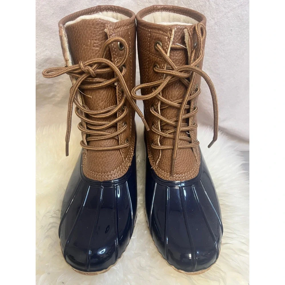 JBU Maplewood Waterproof Duck Boots Brown Navy Blue Sz 6M Winter Rain Gorpcore‎